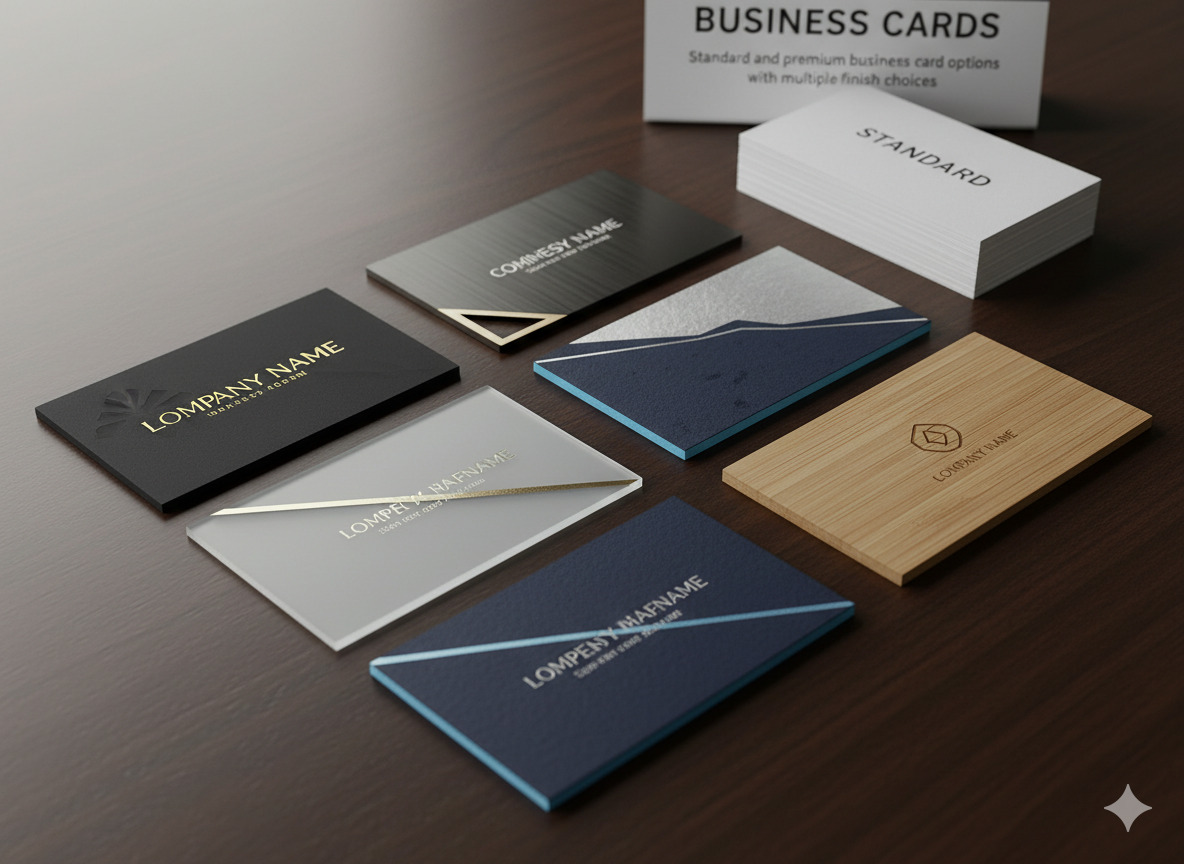 Premium business cards with various finishes